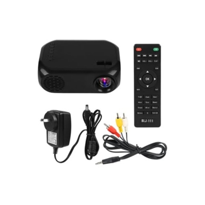 Videoproiector mini portabil, negru, pentru acasa, cu suport pentru TF, SD, U Disk, USB, HD, HDMI