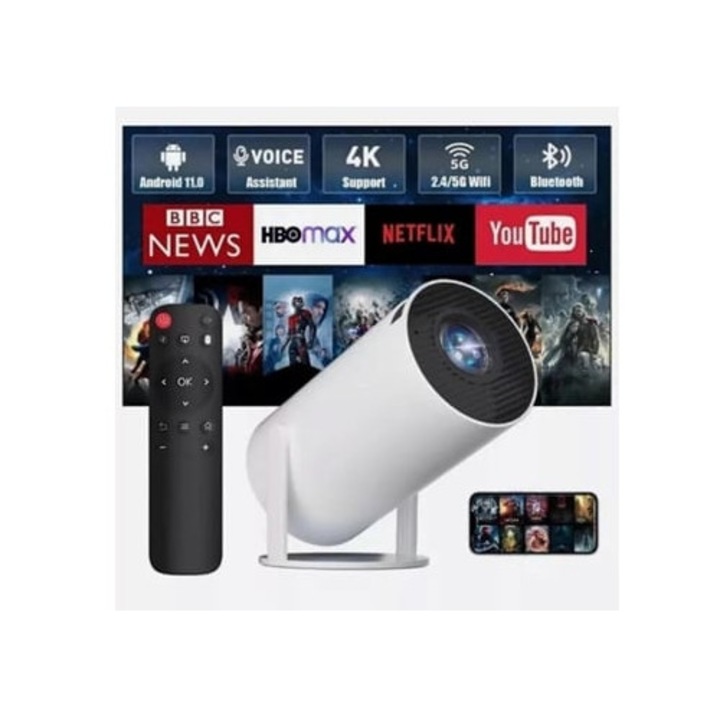 Videoproiector 5G 4K Smart LED WiFi Bluetooth HDMI USB Android Home Cinema, Aquaforge