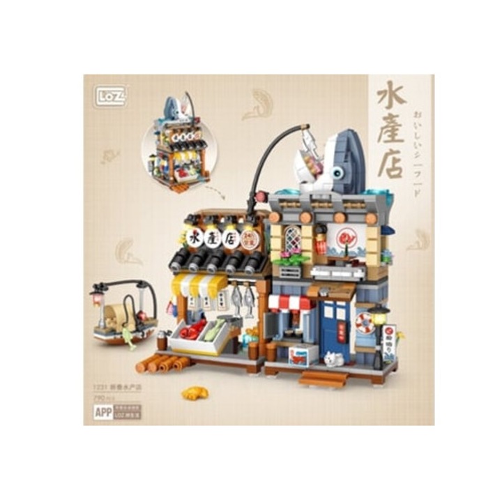 Set de constructie LOZ 1231 1232 Bar japonez, vedere stradala, multicolor