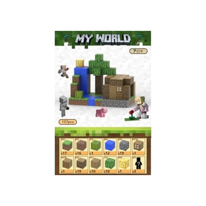Комплект за изграждане Minecraft, 107 магнитни блока, 3 кукли Aquaforge, многоцветен