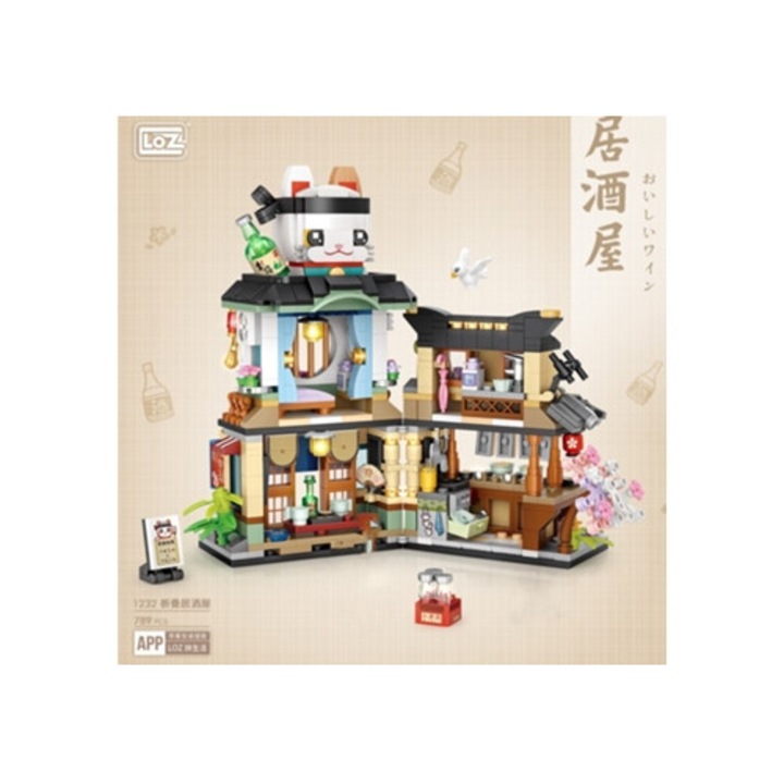 Set de constructie LOZ 1231 1232 Bar japonez, vedere stradala, multicolor