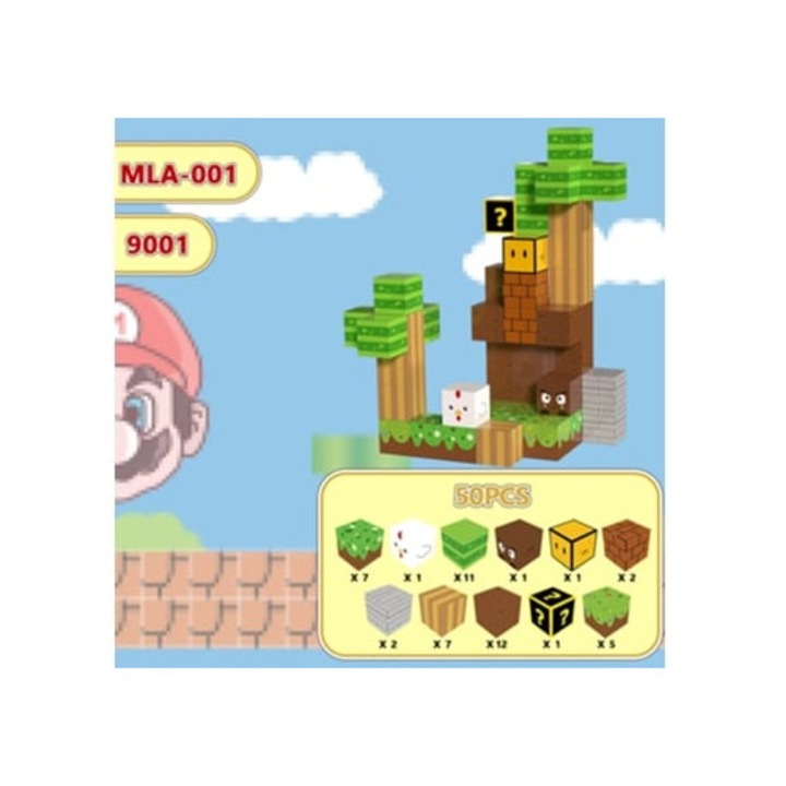 Set de constructie Super Mary, 50 piese, blocuri magnetice, multicolor
