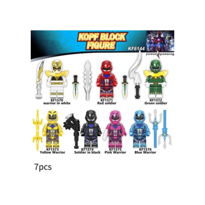 Set figurine Power Rangers 7-Pack, blocuri de constructie, minifigurine, multicolor