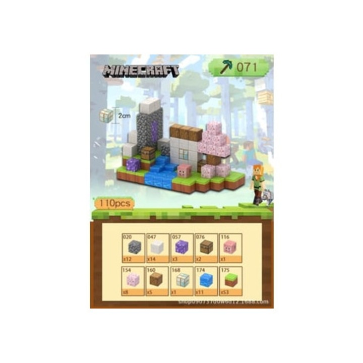 Комплект за конструиране Minecraft, 110 магнитни блока с 3 кукли Aquaforge, многоцветен