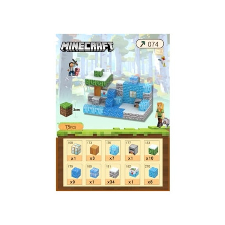 Set de blocuri magnetice cu sase fete Aquaforge, 75 bucati, perete de gheata si zapada