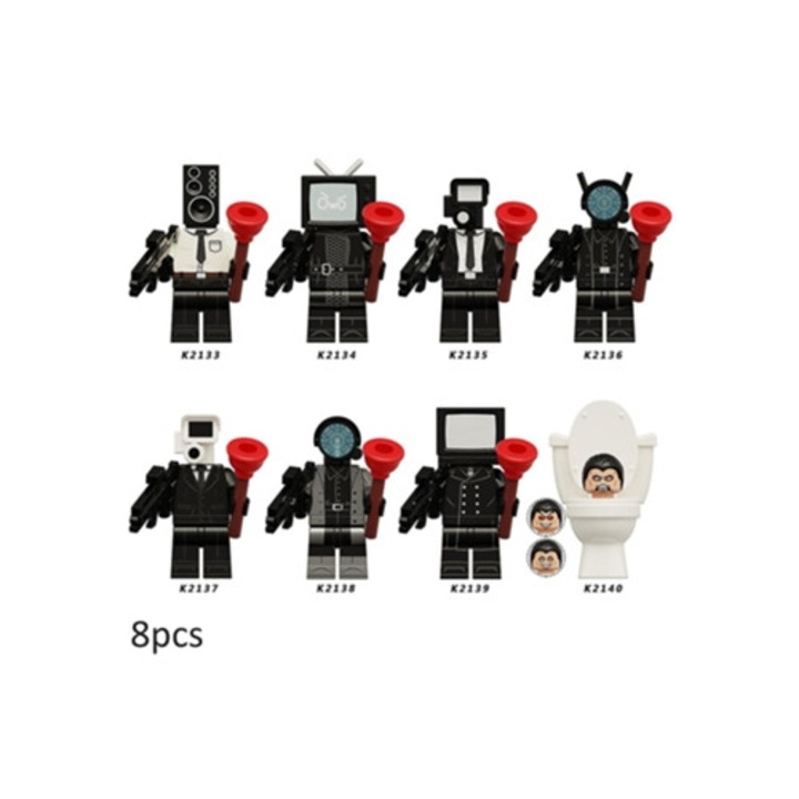 8 építőelem készlet Skibidi fürdőszobai játékhoz, hangszóró, monitor, operatőr játékok