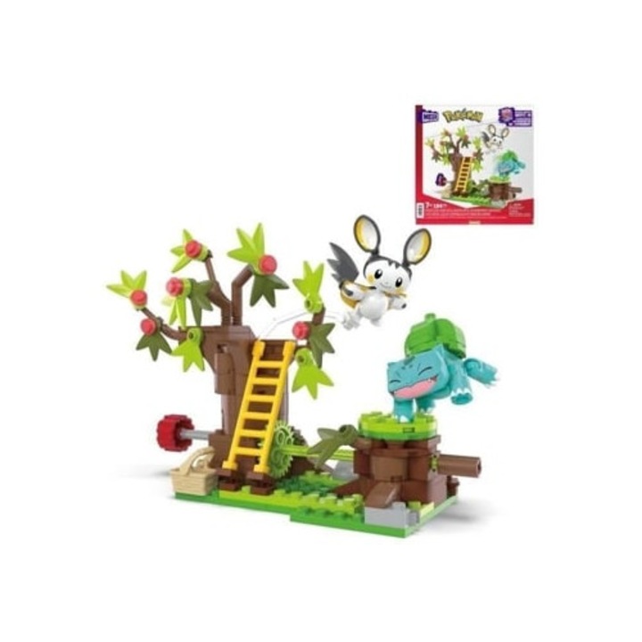 Set de constructie Mega Pokemon The Pretty Woods Of Emolga si Bulbasaur, 194 piese, multicolor