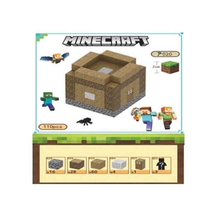 Комплект за изграждане Minecraft, 110 магнитни блока с 3 фигурки Aquaforge Po