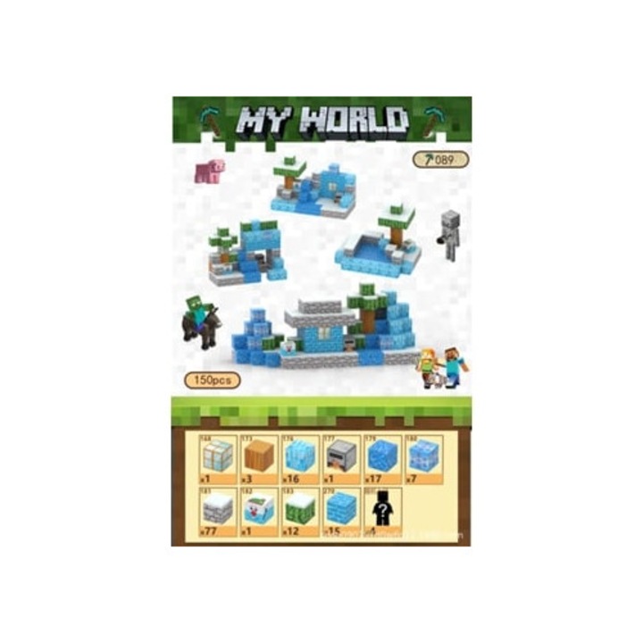 Комплект за изграждане Minecraft, 150 магнитни блока с 4 кукли Aquaforge, Ice House