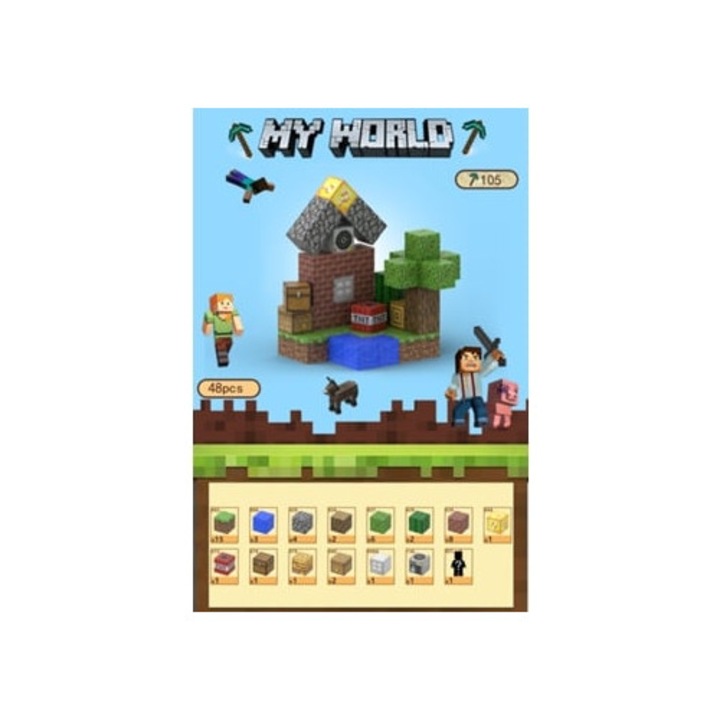 Комплект за изграждане Minecraft, 48 магнитни блока с 6 страни, Aquaforge, многоцветен