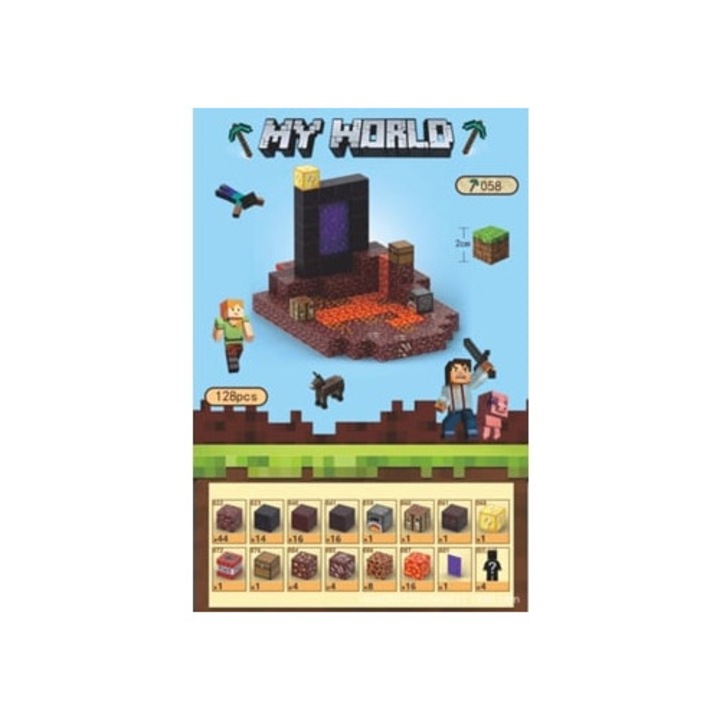 Комплект за конструиране Minecraft, 128 магнитни кубчета, 4 фигурки Aquaforge (The Nether)