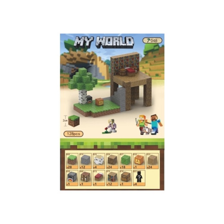 Комплект за изграждане Minecraft, 128 магнитни блока, 4 кукли Aquaforge, къща в джунглата