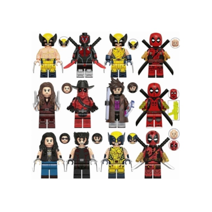 12 darabos szuperhős figura készlet – Deadpool, Wolverine, Gambit, Építőkockák