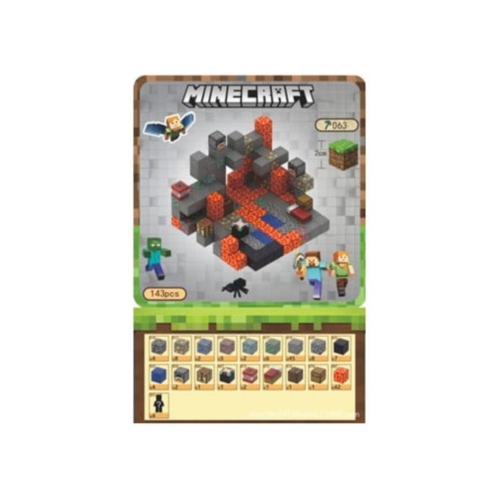 Minecraft építőkészlet, 143 mágneses kocka 6 oldallal, 4 figura Xf7 Aquaforge