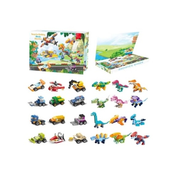 Adventi naptár autókkal és dinoszauruszokkal, 2024, szett, interaktív gyerekjátékok