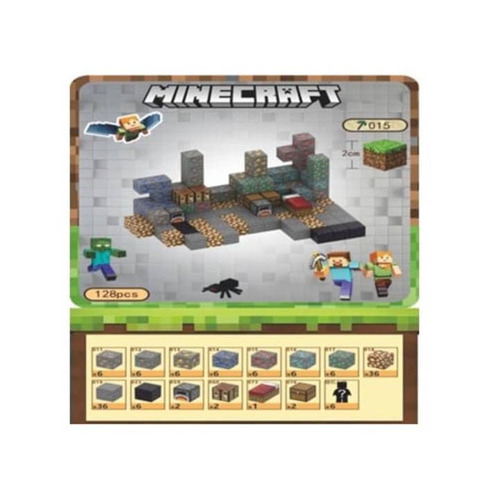 Комплект за конструиране Minecraft, 128 магнитни блока с 6 фигурки Aquaforge