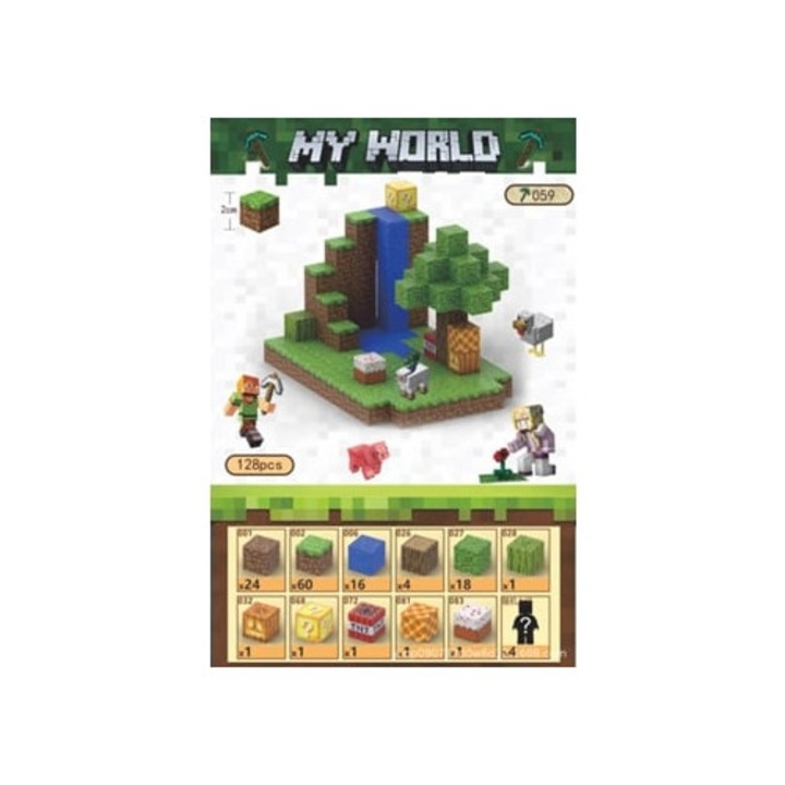 Комплект за конструиране Minecraft, 128 магнитни блока с 4 кукли Aquaforge, многоцветен