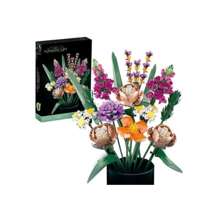 Set buchet bloc flori artificiale si trandafiri, decor pentru acasa, cadouri pentru el si ea, multicolor