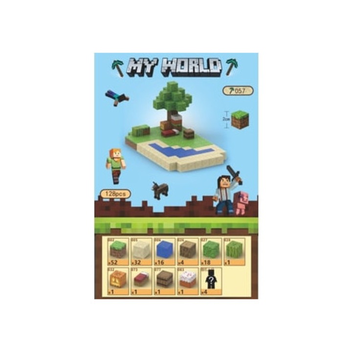 Комплект за изграждане Minecraft, 128 магнитни блока с 4 фигурки, многоцветен