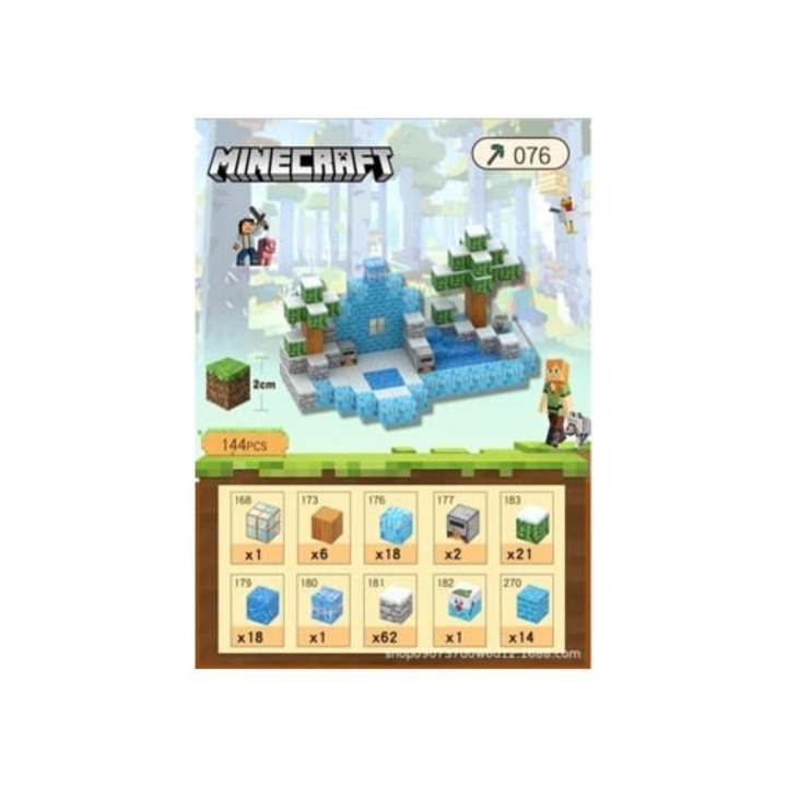 Комплект за изграждане Minecraft, 144 магнитни кубчета с 6 лица, бял, Xf8 Aquaforge