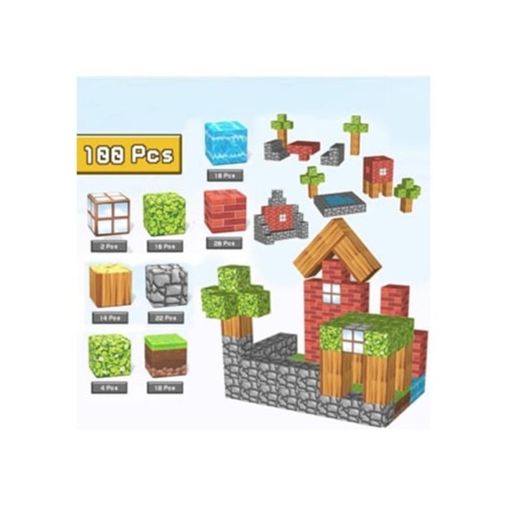 Set de blocuri magnetice 100 piese Aquaforge