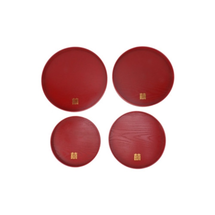 Set 4 Tavi Servire Stil Chinezesc, Rosu, Din Lemn