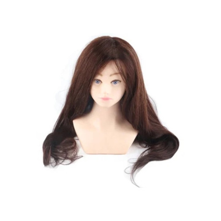 Manechin par pentru coafura, antrenament impletituri, maro inchis, 30x20cm