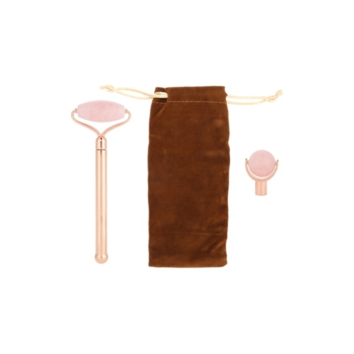 Set 2 Role de masaj facial din cuart roz și jad, antirid