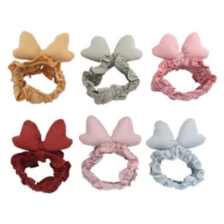 Set de 6 bentite pentru femei cu fundite colorate, elastic, turban din dantela pentru curatarea fetei si machiaj.