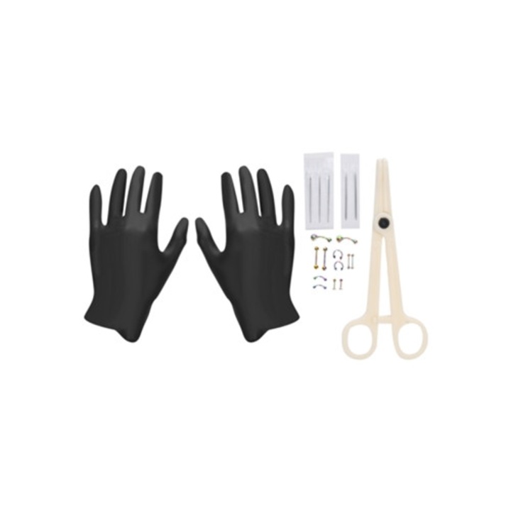 Test piercing szett 14g 16g fogóval és tűkkel, 20 darab