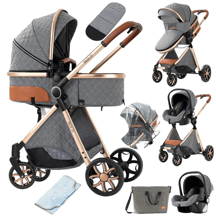 Carucior pentru copii, design usor, pliabil, gri