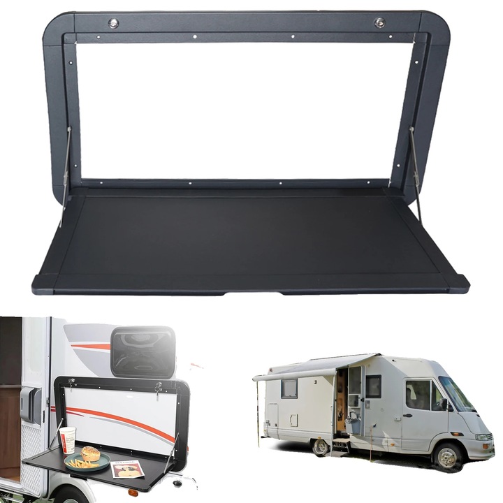 Masa de picnic pliabila, constructie din aliaj de aluminiu, neagra, design compact