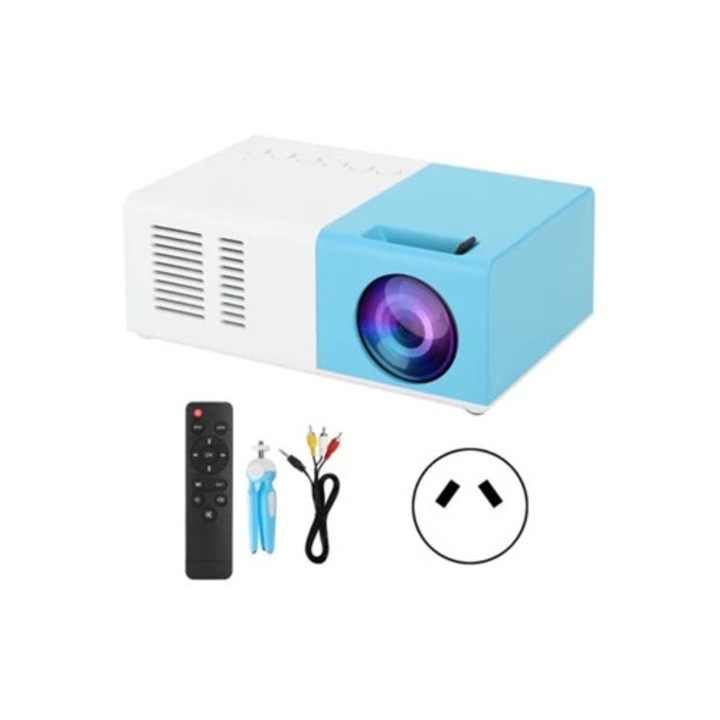 Videoproiector portabil mini LED 1800LM cu trepied, alb si albastru, 100-240V