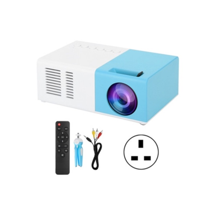 Videoproiector mini portabil 1800LM cu trepied, alb si albastru, 100-240V