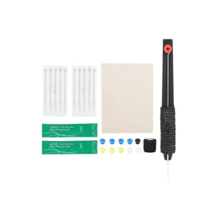 Професионален комплект за татуировки, писалка, игли, пръстени, възстановяващ крем, превръзка