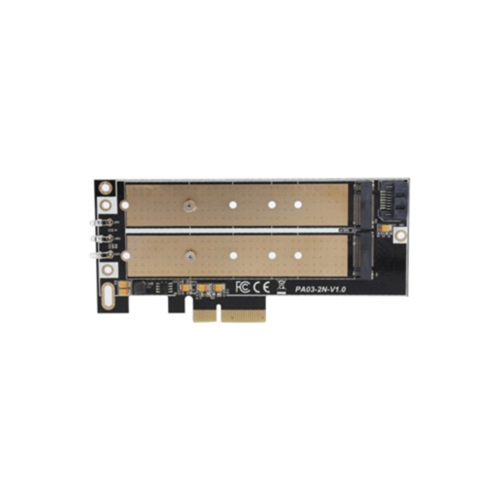 Adaptor M.2 BM Key la PCI E 4x 3.0 cu 2 porturi NGFF SSD