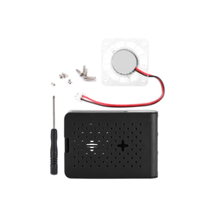 Защитен ABS корпус с вентилатор за Raspberry Pi 4b, черен