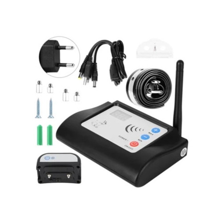 Zgarda electronica reincarcabila pentru caini cu LED, sistem de gard wireless, 100-240V
