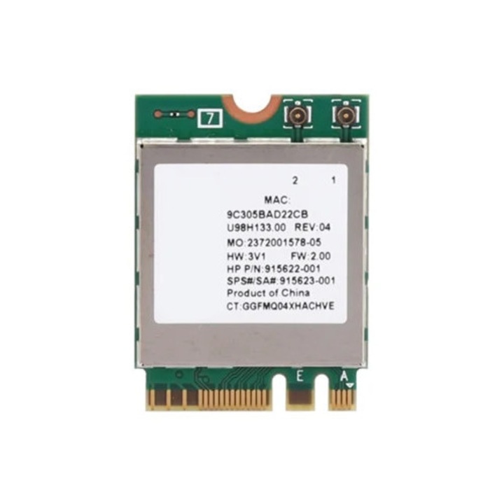 Placa de retea RTL8822BE dual-band 2.4GHz/5GHz, M.2, Bluetooth 4.2