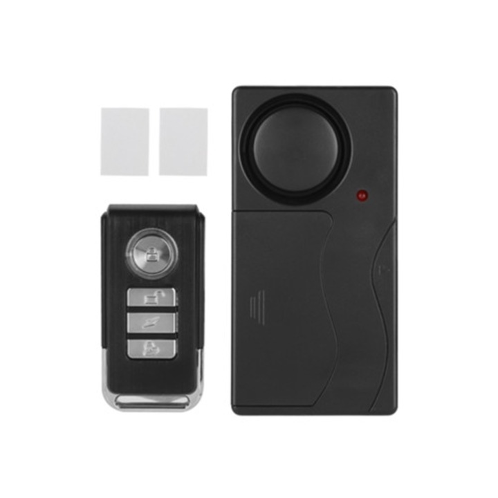 Alarma wireless cu vibratie si telecomanda pentru usa, fereastra si bicicleta