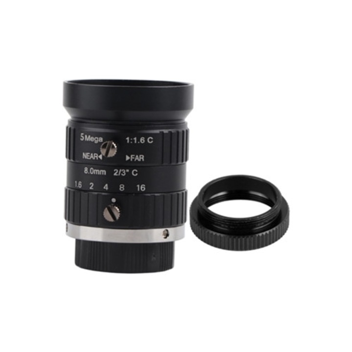 Обектив 5MP HD, 8mm C-Mount, ръчна бленда, за сигурност и наблюдение