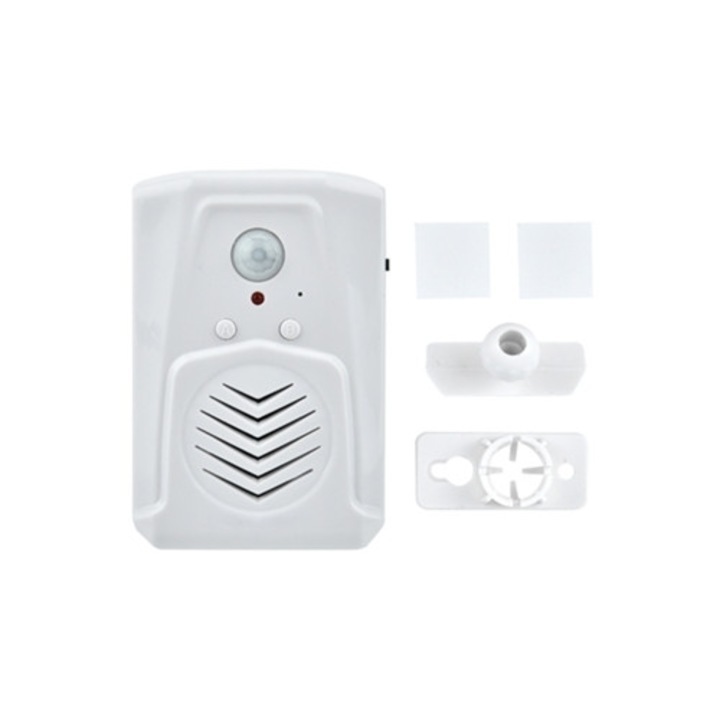Alarma cu senzor de miscare, player audio MP3, sonerie cu inductie infrarosu, alimentare USB si baterie