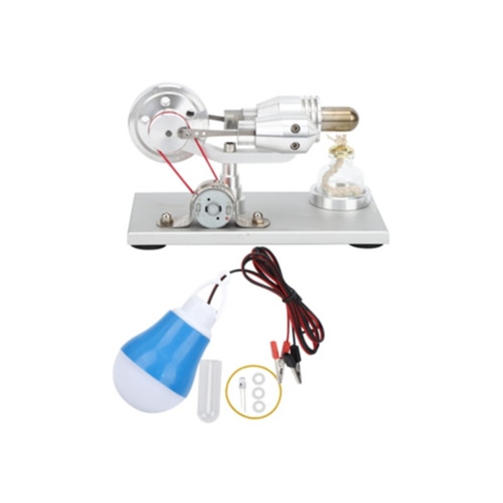 Model motor Stirling din inox, jucarie educationala stiintifica pentru invatarea fizicii