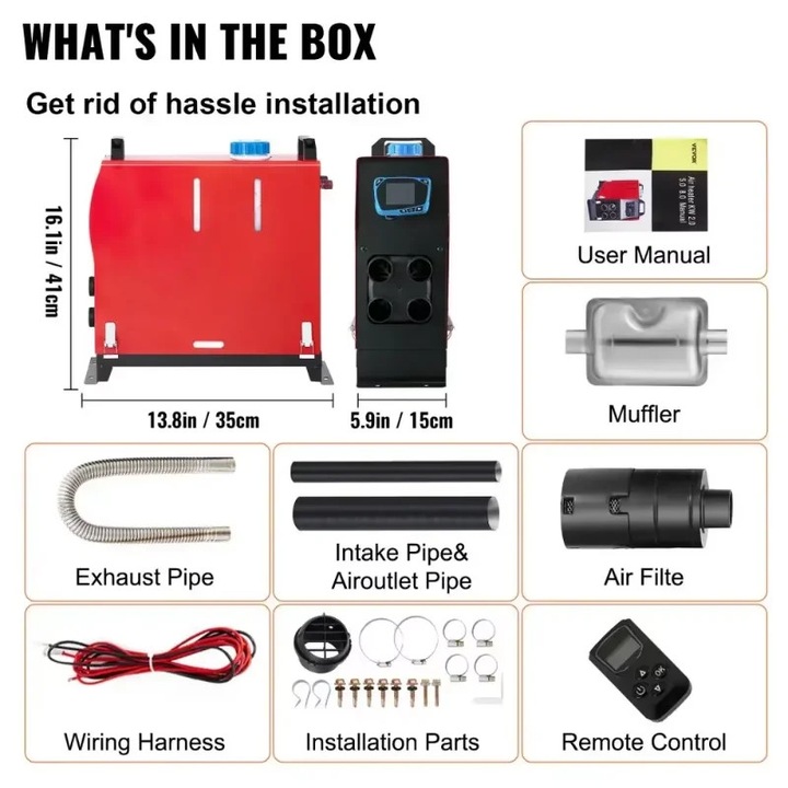 Dízel légfűtés 5KW, kék LCD, 4 lyuk, 39x15.3x41.5cm, 5L