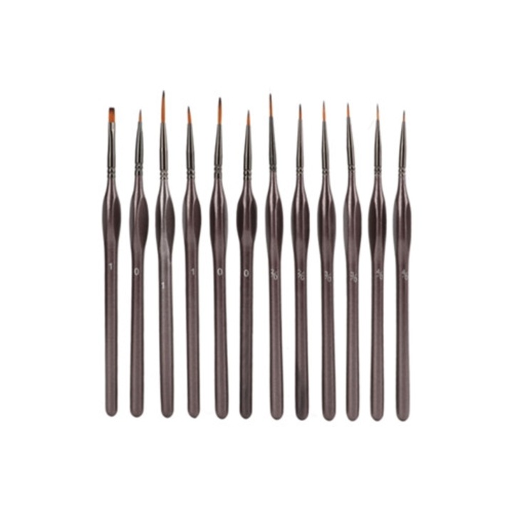 Set pensule detaliu 12 bucati, maner ergonomic triunghiular, pentru pictura acrilica