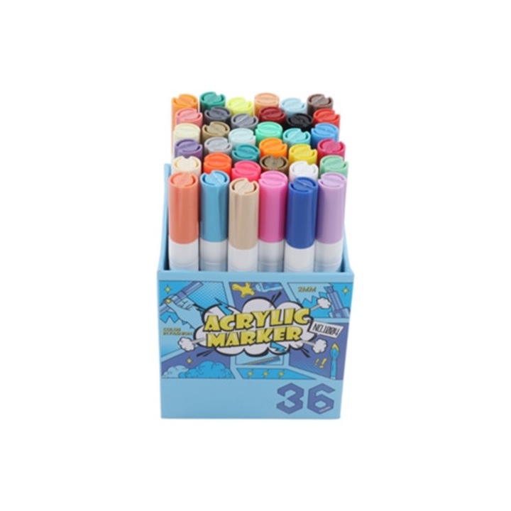 Комплект от 36 акрилни маркера за изкуство и графити, цветни, бързосъхнещи