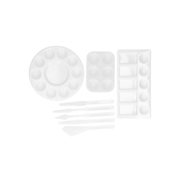 Set 8 spatule de pictura din plastic, reutilizabile, pentru acuarela si desen