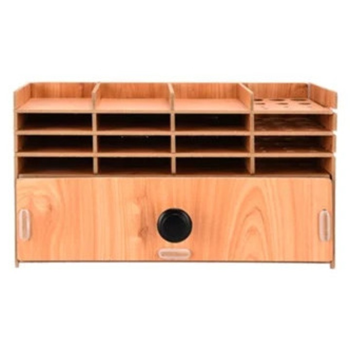 Cutie bijuterii din lemn cu compartimente multiple, pentru cercei si coliere, maro