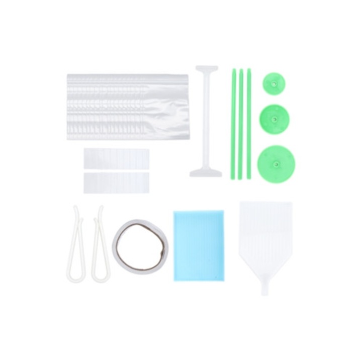 Kit accesorii broderie cu strasuri din plastic, pentru incepatori, multicolor