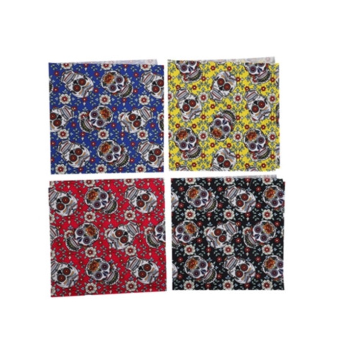 Pamutvászon koponya mintával, 50x50cm, 4 színű szett